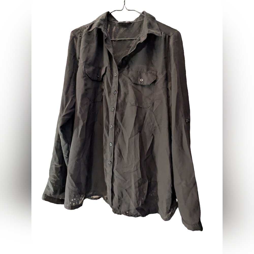 George Button Up Shirt Black Transparent Light Material Size Medium